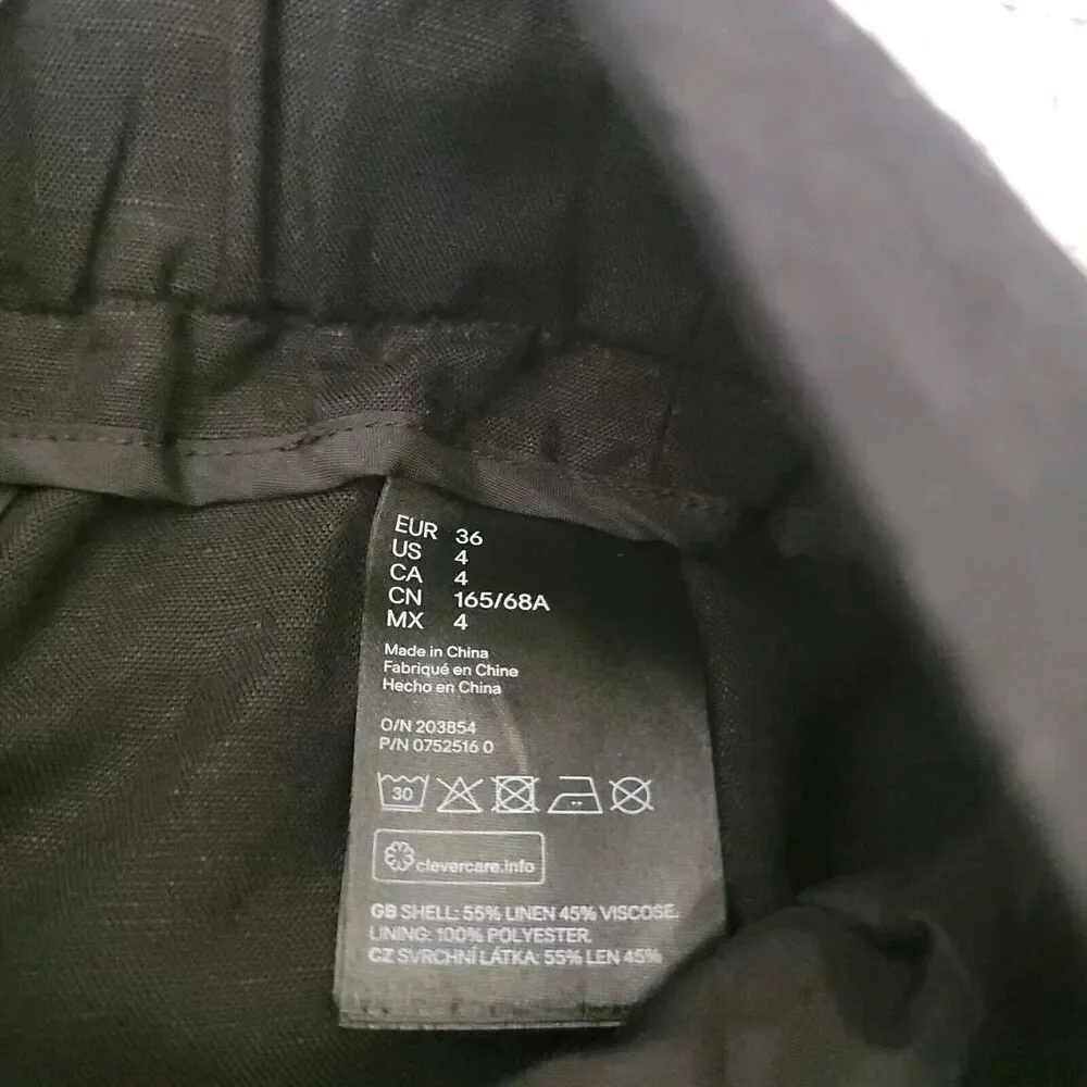 Hm Paperbag Pants‎ Size 4 Black Linen Viscose Blend Tapered